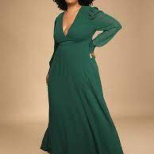 NEW "Talk About Divine" Hunter Green Long Sleeve Backless Maxi Dress, Size 1X